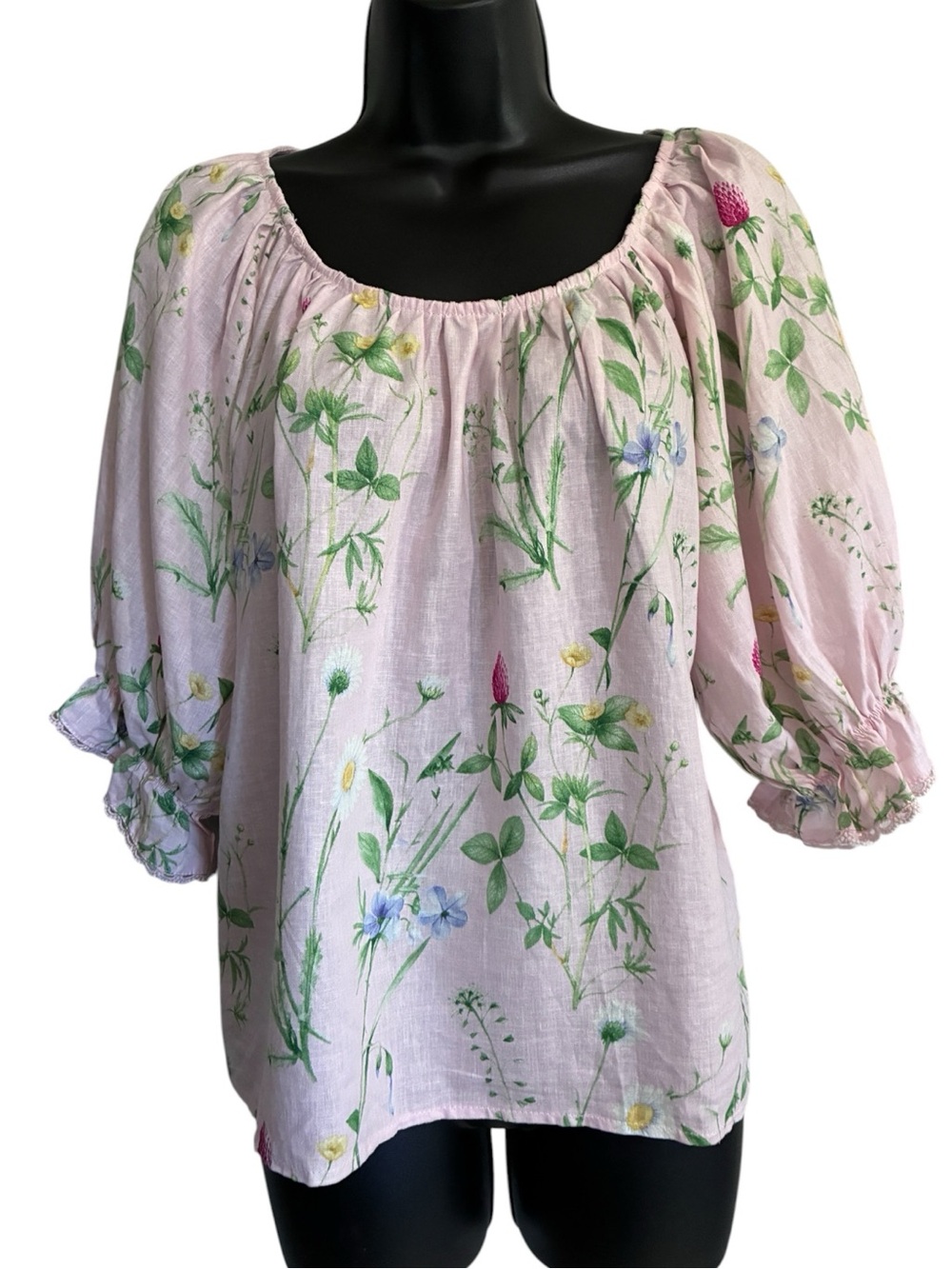 Laura Ashley Cottagecore Spring Floral Puff-Sleeve Women's Top Light Pink Sz L